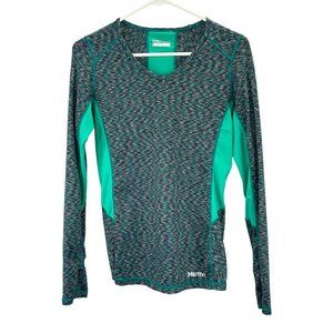 Marmot Pullover Knit Top size S Long Sleeve V-Neck Stretch Layer Athletic Green